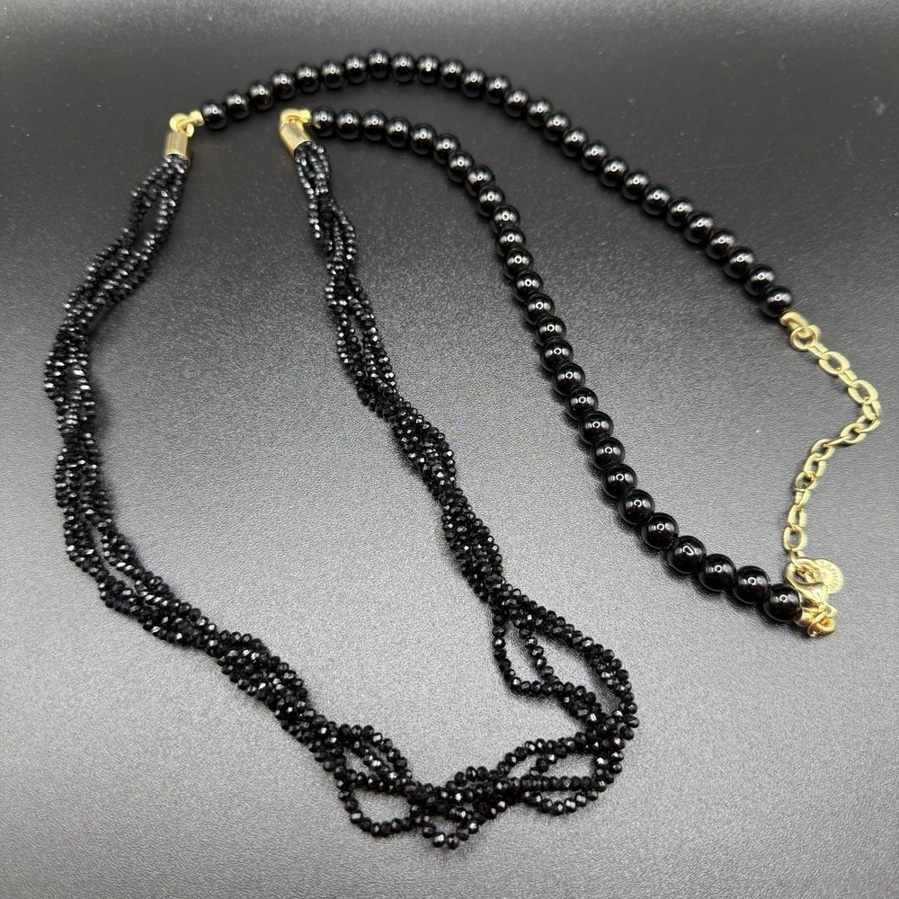 Talbots 36"‎ LONG Black Beaded Chain Necklace Statement
